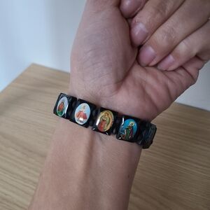 Black Religious Wooden Bracelet, Saints Bracelet, Catholic Bracelet